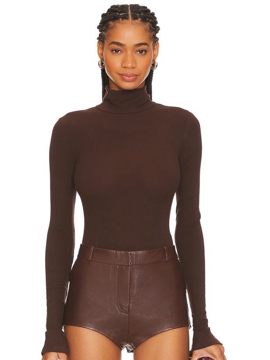 WeWoreWhat Tops - WeWoreWhat Chocolate Brown Ribbed Turtleneck Bodysuit
